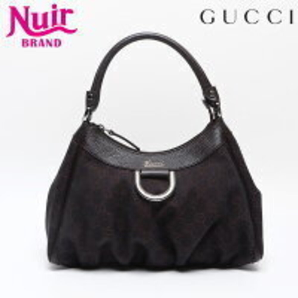 Gucci Abbey Leather GG Canvas Handbag Brown